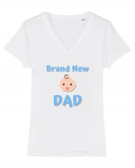 Brand New Dad (albastru, băiat)  Tricou mânecă scurtă guler V Damă Evoker