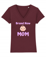 Brand New Mom (roz, fetiță)  Tricou mânecă scurtă guler V Damă Evoker