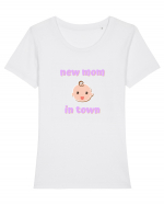 New mom in town. (roz, fetiță)  Tricou mânecă scurtă guler larg fitted Damă Expresser