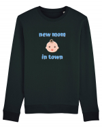 New mom in town. (albastru, băiat)  Bluză mânecă lungă Unisex Rise