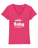 Loading baby in progress. (alb)  Tricou mânecă scurtă guler V Damă Evoker