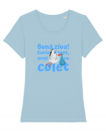 Curier Barză, aveți un colet. (albastru, băiat)  Tricou mânecă scurtă guler larg fitted Damă Expresser