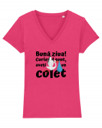 Curier Barză, aveți un colet. (negru)  Tricou mânecă scurtă guler V Damă Evoker