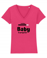 Loading baby in progress. (negru)  Tricou mânecă scurtă guler V Damă Evoker