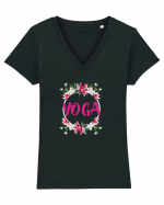 yoga floral design Tricou mânecă scurtă guler V Damă Evoker