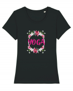 yoga floral design Tricou mânecă scurtă guler larg fitted Damă Expresser