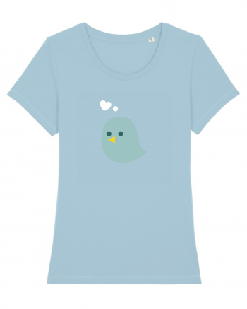 Tricou de cuplu (pasăre verde)  Sky Blue