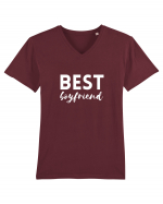 Best boyfriend. (alb)  Tricou mânecă scurtă guler V Bărbat Presenter