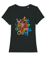Wake up and do all you can! Tricou mânecă scurtă guler larg fitted Damă Expresser