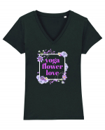 yoga floral design5 Tricou mânecă scurtă guler V Damă Evoker
