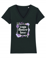 yoga floral design6 Tricou mânecă scurtă guler V Damă Evoker