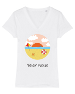 „Beach” Please Tricou mânecă scurtă guler V Damă Evoker