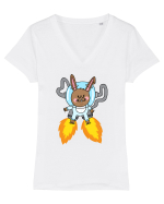 Space Bunny Tricou mânecă scurtă guler V Damă Evoker