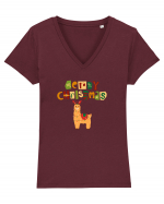 Merry Christmas Llama Tricou mânecă scurtă guler V Damă Evoker