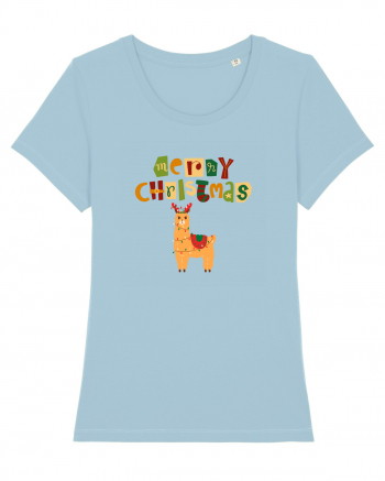 Merry Christmas Llama Sky Blue