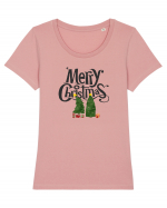 Merry Christmas (doi pomi de Crăciun)  Tricou mânecă scurtă guler larg fitted Damă Expresser