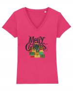 Merry Christmas (cadouri de Crăciun)  Tricou mânecă scurtă guler V Damă Evoker