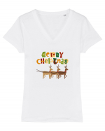 Merry Christmas (reni la datorie)  Tricou mânecă scurtă guler V Damă Evoker