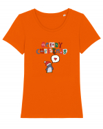 Merry Christmas (pinguin iubitor)  Tricou mânecă scurtă guler larg fitted Damă Expresser