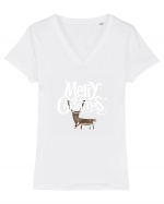 Merry Christmas (Ren timid)  Tricou mânecă scurtă guler V Damă Evoker