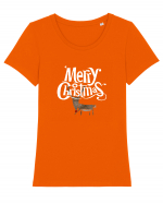 Merry Christmas (Ren timid)  Tricou mânecă scurtă guler larg fitted Damă Expresser