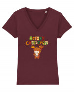 Merry Christmas (Ren luminos)  Tricou mânecă scurtă guler V Damă Evoker