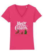 Merry Christmas (scenă de Crăciun)  Tricou mânecă scurtă guler V Damă Evoker