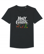 Merry Christmas (scenă de Crăciun)  Tricou mânecă scurtă guler larg Bărbat Skater