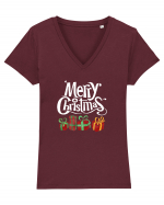 Merry Christmas (cadouri) alb Tricou mânecă scurtă guler V Damă Evoker