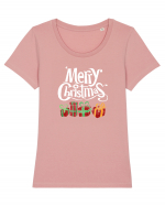 Merry Christmas (cadouri) alb Tricou mânecă scurtă guler larg fitted Damă Expresser
