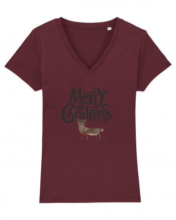 Merry Christmas (Ren timid) negru Burgundy