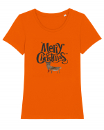 Merry Christmas (Ren timid) negru Tricou mânecă scurtă guler larg fitted Damă Expresser