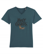 Merry Christmas (Ren timid) negru Tricou mânecă scurtă guler V Bărbat Presenter