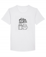 Merry Christmas (bufniță și cadou)  Tricou mânecă scurtă guler larg Bărbat Skater