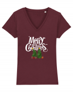 Merry Christmas (pom iubitor)  Tricou mânecă scurtă guler V Damă Evoker