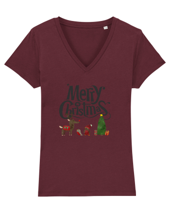 Merry Christmas (scenă de Crăciun) negru Burgundy