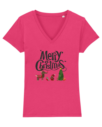 Merry Christmas (scenă de Crăciun) negru Raspberry