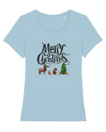 Merry Christmas (scenă de Crăciun) negru Tricou mânecă scurtă guler larg fitted Damă Expresser