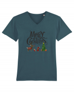 Merry Christmas (scenă de Crăciun) negru Tricou mânecă scurtă guler V Bărbat Presenter