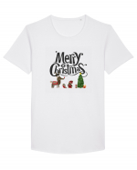 Merry Christmas (scenă de Crăciun) negru Tricou mânecă scurtă guler larg Bărbat Skater