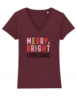 Merry, Bright, Christmas  Tricou mânecă scurtă guler V Damă Evoker