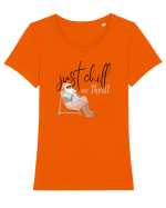 Moș Crăciun Just Chill No Thrill (negru)  Tricou mânecă scurtă guler larg fitted Damă Expresser