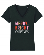 Merry, Bright, Christmas (alb)  Tricou mânecă scurtă guler V Damă Evoker