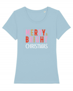 Merry, Bright, Christmas (alb)  Tricou mânecă scurtă guler larg fitted Damă Expresser