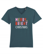 Merry, Bright, Christmas (alb)  Tricou mânecă scurtă guler V Bărbat Presenter