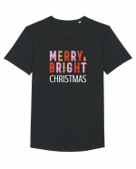 Merry, Bright, Christmas (alb)  Tricou mânecă scurtă guler larg Bărbat Skater