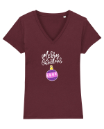Merry Christmas (glob mov)  Tricou mânecă scurtă guler V Damă Evoker