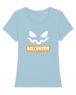 Halloween Spooky Face White (față înfricoșătoare)  Tricou mânecă scurtă guler larg fitted Damă Expresser
