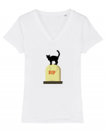 Pisică neagră în cimitir Tricou mânecă scurtă guler V Damă Evoker