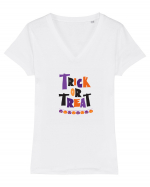 Trick or Treat (mov și portocaliu)  Tricou mânecă scurtă guler V Damă Evoker